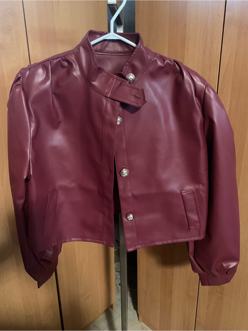 Women’s Burgundy Faux Leather Cropped Jacket